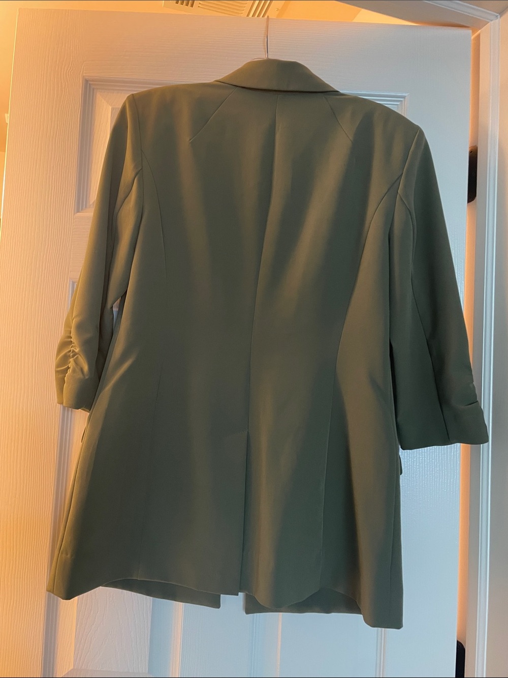 INC International Concepts Olive Green Longline Blazer with 3/4 Ruched Sleeves - Picture 7 of 7